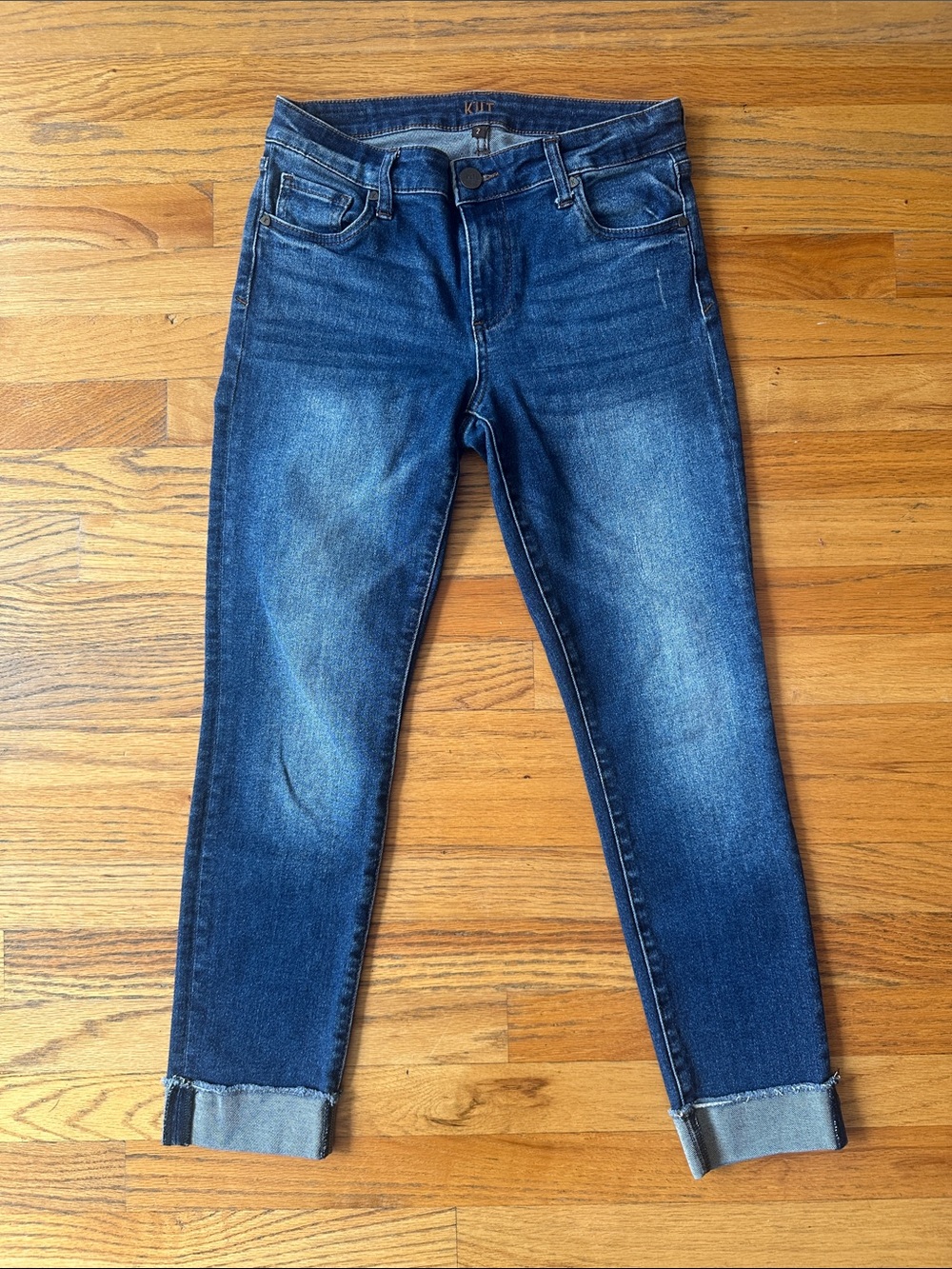 Kut from the Kloth Dark Blue Cropped Frayed Hem Jeans - Picture 5 of 6